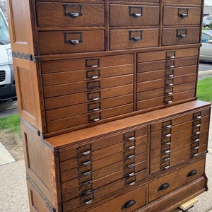 Antique oak Globe stacking file cabinet 4 section 35 drawers 41.5w18.5d13d23.5h53h Shipping is not free