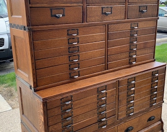 Antique oak Globe stacking file cabinet 4 section 35 drawers 41.5w18.5d13d23.5h53h Shipping is not free