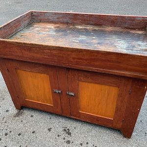 Beautiful Primitive Ohio dry sink red orange gray green paint 46.5W28D32H shipping is not free