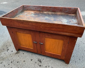 Beautiful Primitive Ohio dry sink red orange gray green paint 46.5W28D32H shipping is not free