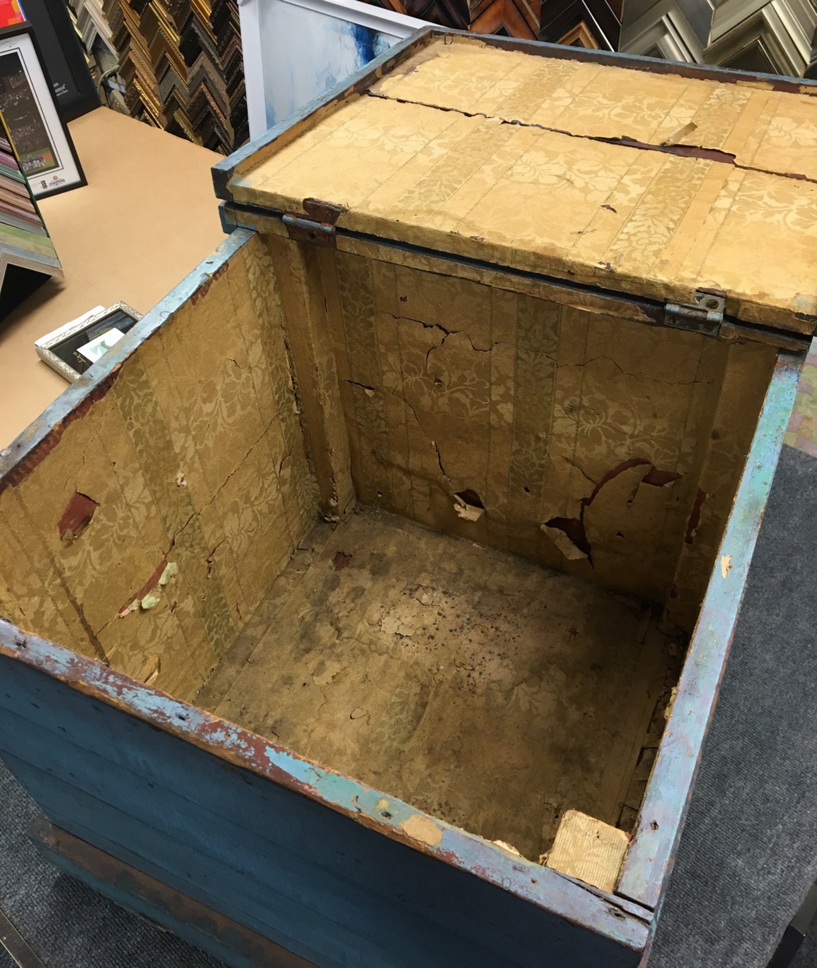 Primitive Original Blanket Box Old Blue Paint Square Nails Etsy