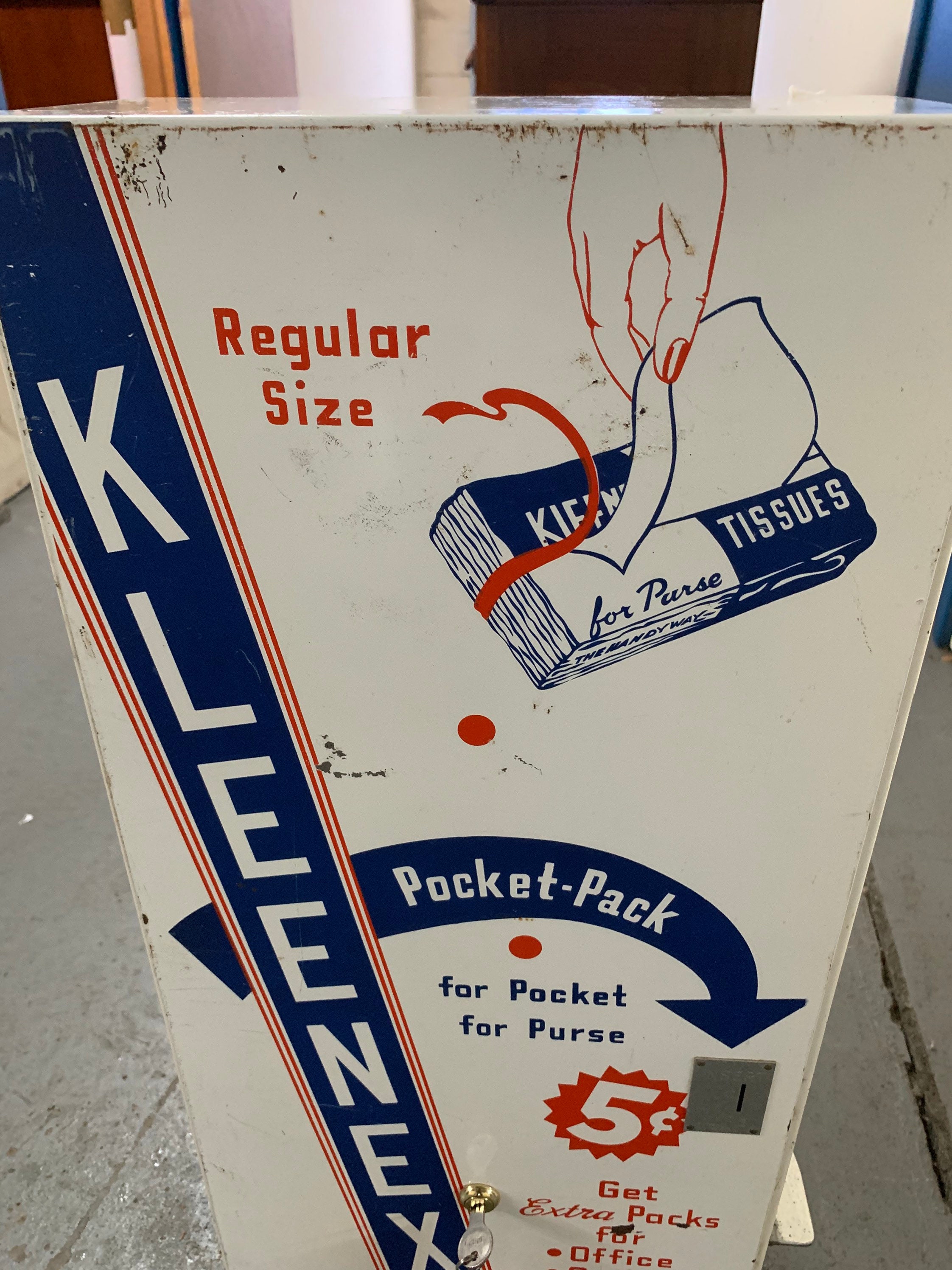 Vintage Kleenex Tissue Metal Dispenser With Keys and Old Box of