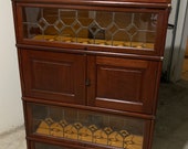 Antique mahogany Globe Wernicke five section stacking barrister bookcase 34w12d70h leaded glass Shipping is not free