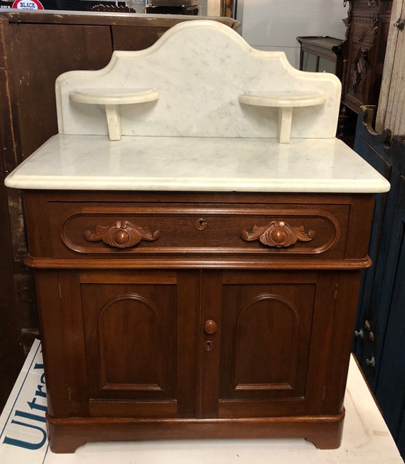 Antique Victorian Wash Stand Marble Top Cherry Or Walnut Etsy