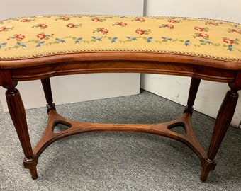 Antique French Walnut bench kidney shape caned floral embroidered seat 15D22H39W Shipping is not free