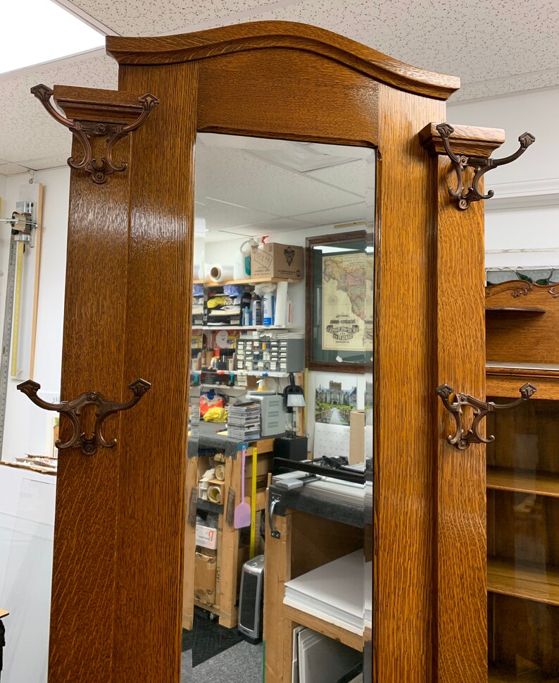 Antique Mission Oak Hall tree mirror bench 30W15D78H Shipping Etsy