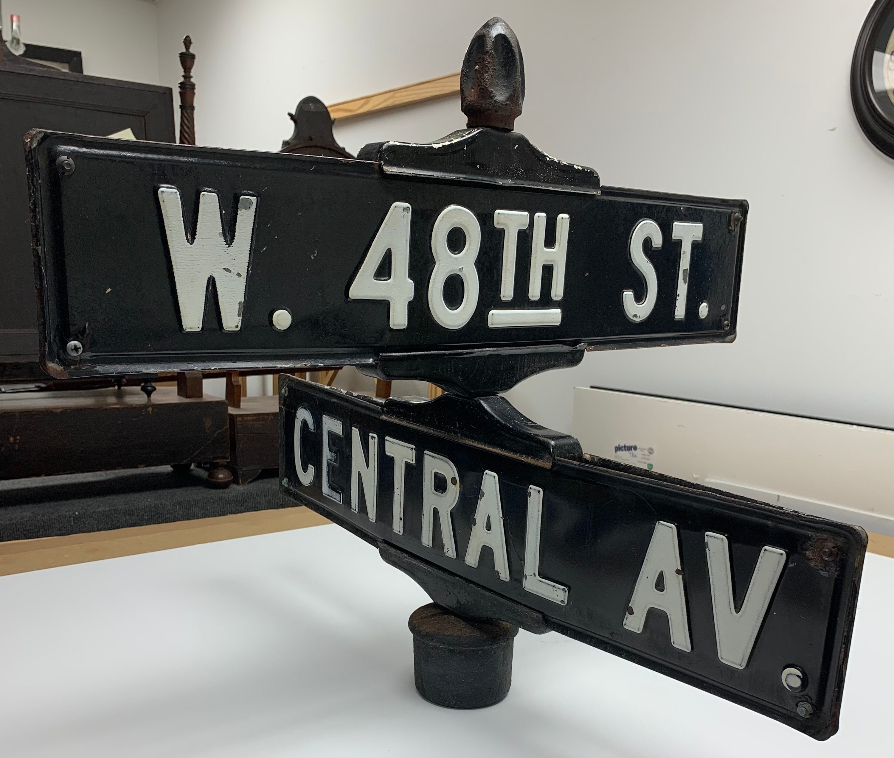 Antique Metal Street Sign All Original Black and White West 48th