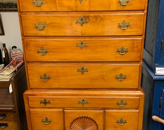 American 19th c VA cherry two piece Queen Anne highboy chest 41W20.5D36H75H Shipping is not free