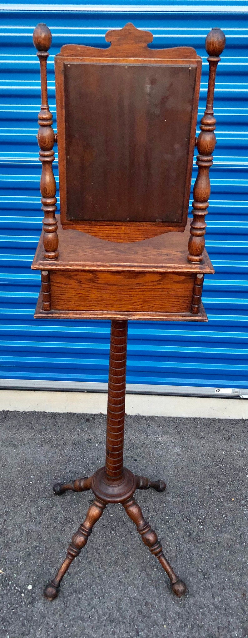 Antique American solid oak shaving stand beveled mirror Etsy
