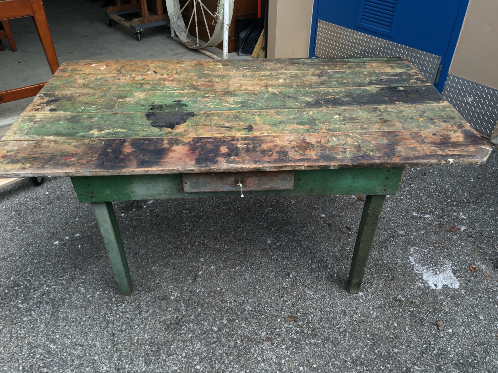 Primitive Old Work Table One Drawer Multi Color Paint Top Etsy