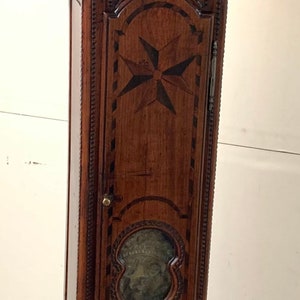 antique french tall case walnut grandfather clock carved with inlays 16w13d96h Shipping is not free