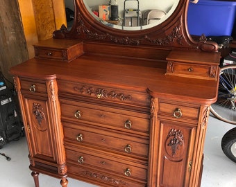 19th c Louis XVI style mahogany vanity dresser chest 49w41.5h69.5h20d shipping is not free