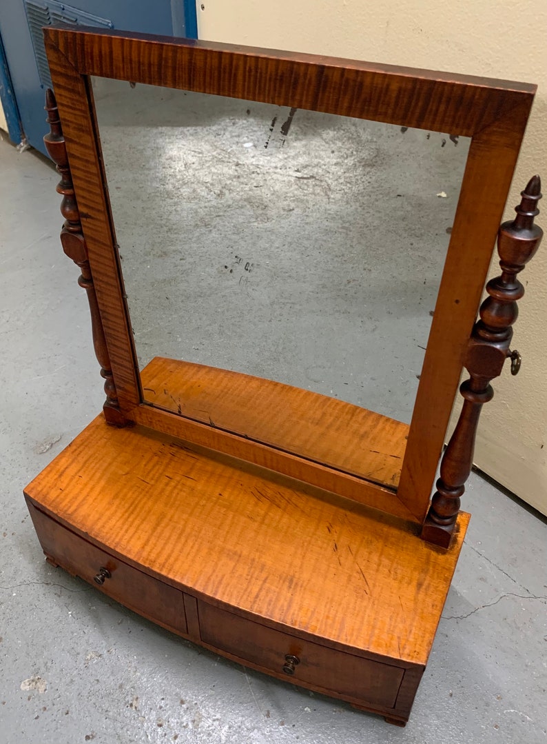 Antique 19th C New York Tiger Maple Dresser Shave Mirror Etsy
