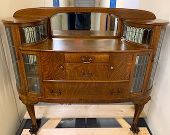 Stunning American solid oak leaded glass sideboard server buffet display 40.5h52.5h21d59w Shipping is not free