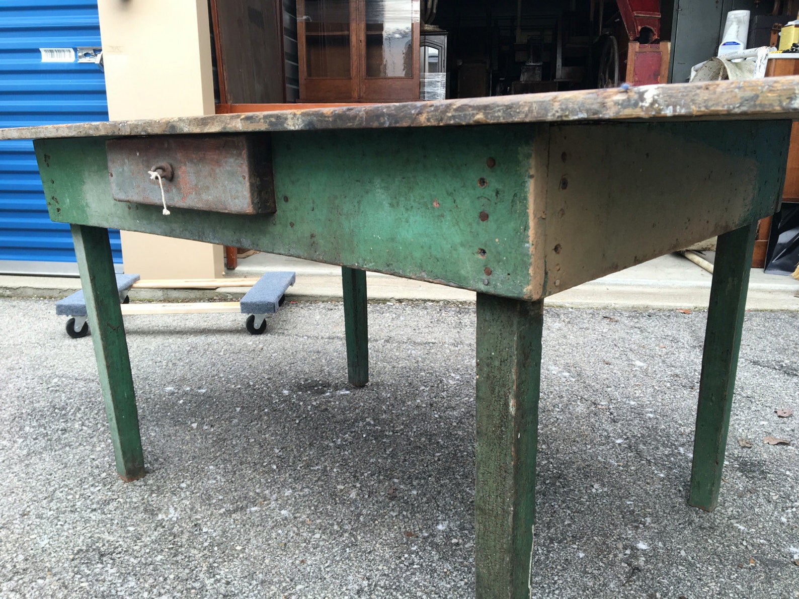 Primitive Old Work Table One Drawer Multi Color Paint Top Etsy