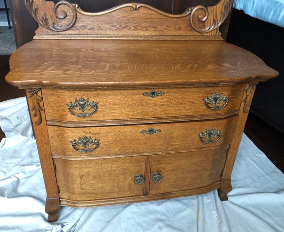 Antique Oak Curved Wash Stand Large Harp Towel Bar 40w21 5d27h56h Is Not Free