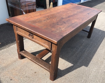 Beautiful French farm trestle harvest table 2 drawers 35w30.5h23.25h78.5L Shipping is not free