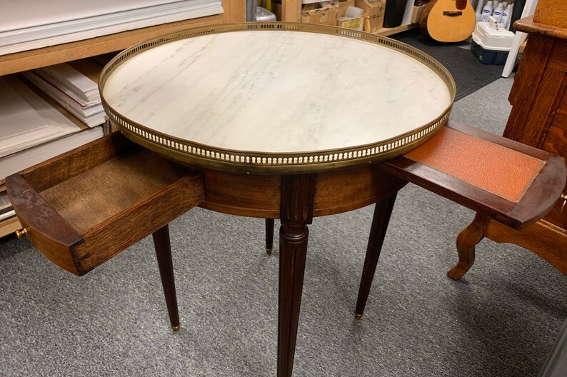 Antique French Louis XVI mahogany gueridon marble top table 28.5h24d shipping is not free bild 3