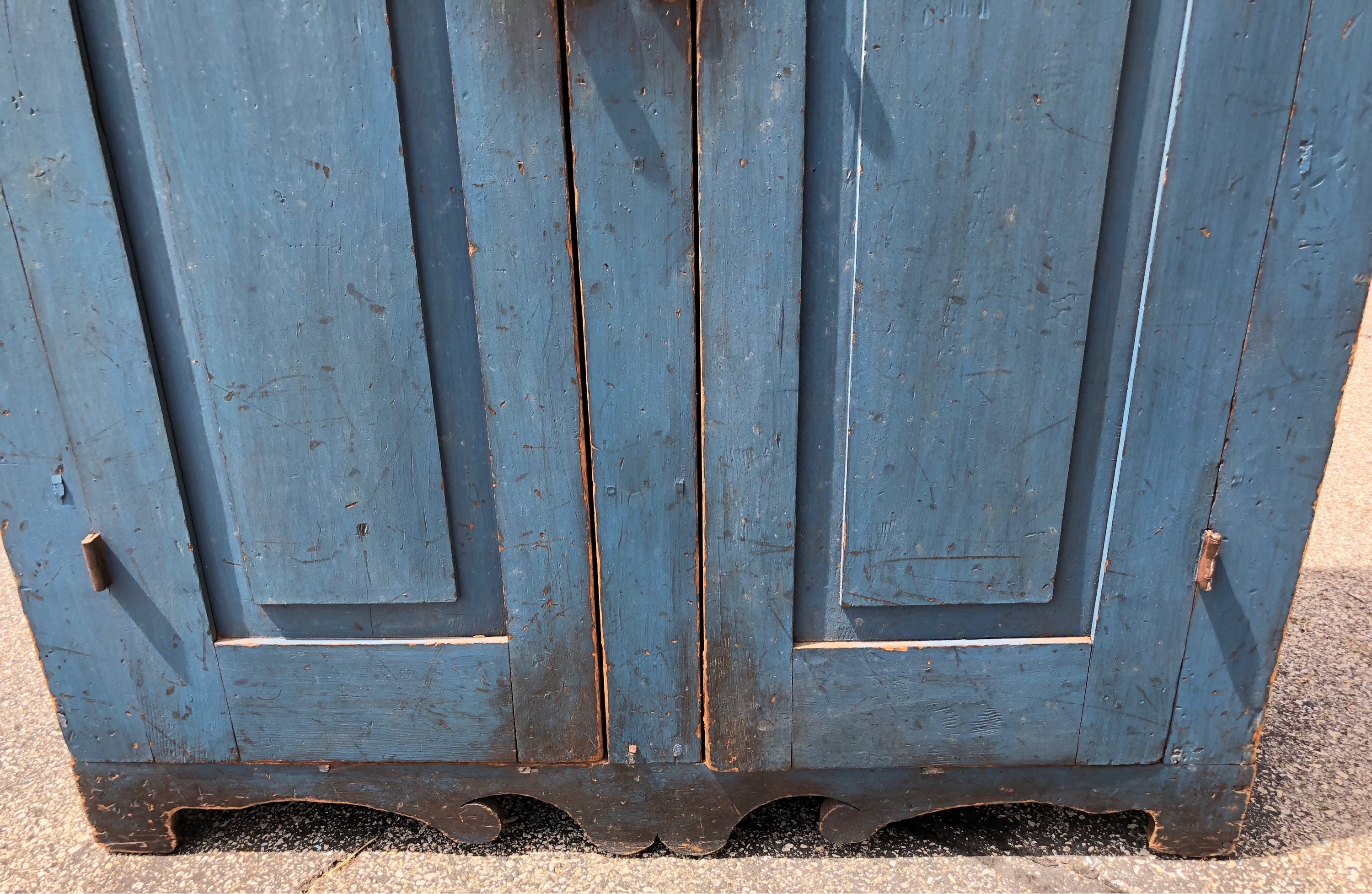 Primitive 1800's Hudson Valley NY Original Painted Blue Cupboard