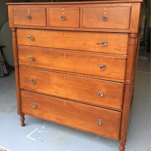 Early American Sheraton Cherry Chest 3 over 4 dovetailed drawers 52.5h47w23d Shipping is not free