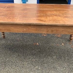 Primitive Pennsylvania harvest table in pine three board top old stain 38.5d66w23.5h29h Shipping is not free