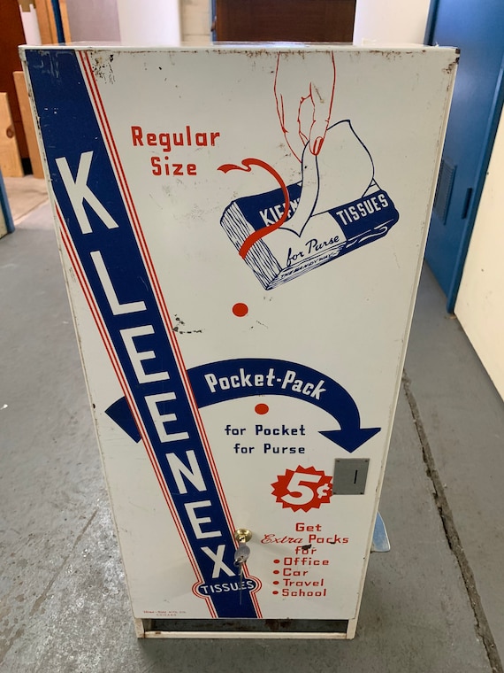 Vintage Kleenex Tissue Metal Dispenser With Keys and Old Box of