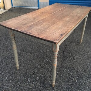 Primitive Country Farm Harvest Table Gray Paint 2 Board Top 24.75h30h30d60w Shipping is not free