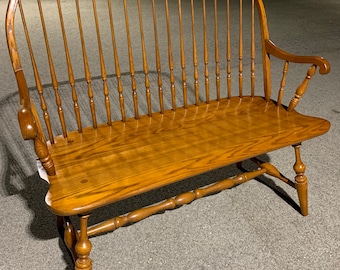 Vintage L. Hitchcock Hall Bench: 1970s Black & Gold Stenciled