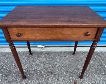 Antique Virginia walnut one drawer side table turned legs pad feet 19D32W30H Shipping is not free