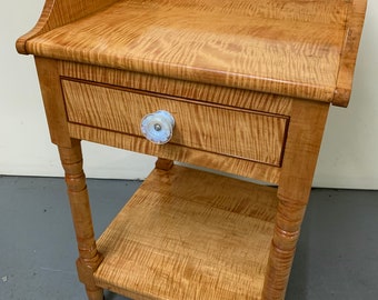 Beautiful antique solid tiger maple New York washstand Dovetailed gallery Shipping is not free
