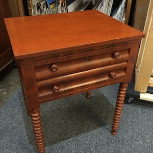 Antique two drawer stand end table spiral legs 19d23w28.5h Shipping is Not free
