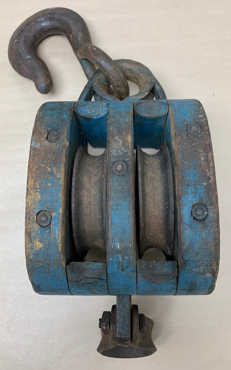 Antique Marine Blue Block and Tackle Dual Pulley Hook 21x5.5x7 Etsy