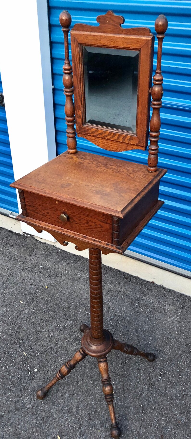 Antique American solid oak shaving stand beveled mirror Etsy