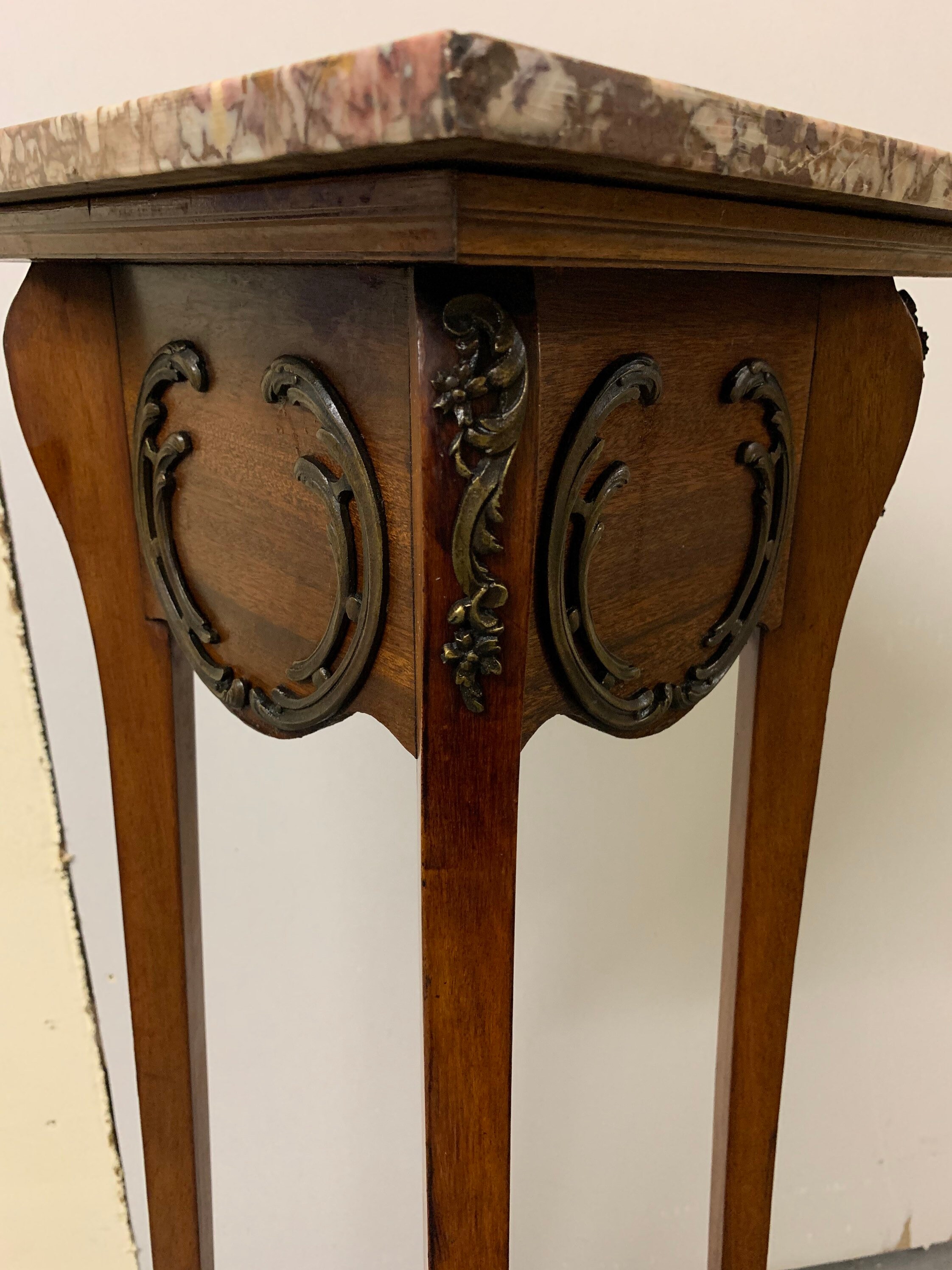Antique Victorian Marble Top Plant Stand Cherry or Walnut Ornate