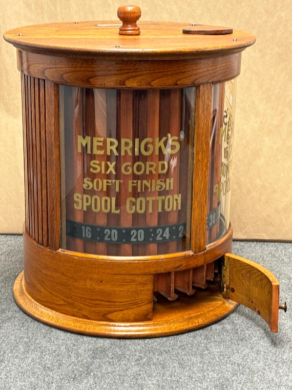 Exceptional Antique 1897 Merricks Solid Oak Round Spool Cabinet