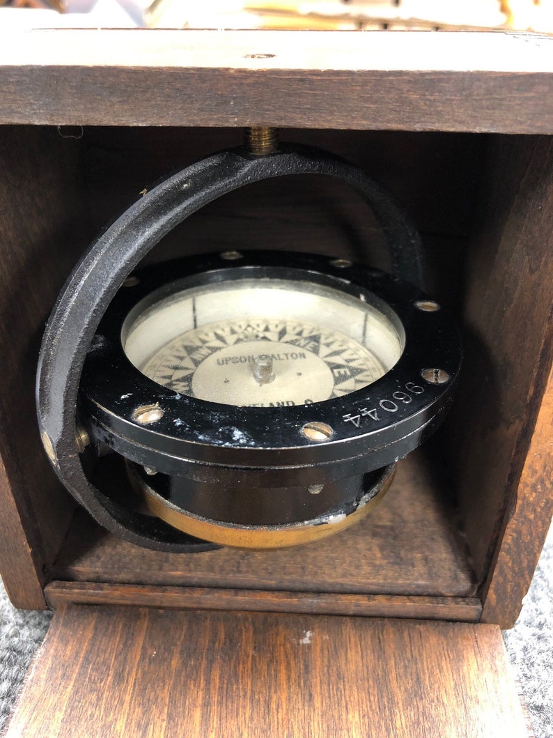 Antique Ship Compass Brass Nautical in Oak Case Upson Walton Etsy