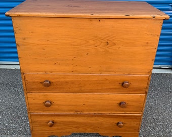 American antique New England pine lift top blanket chest 3 graduated drawers 38.5w18d44.5h shipping is not free