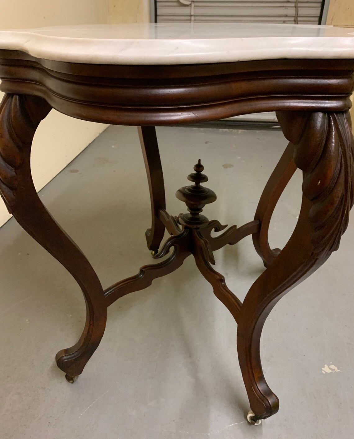 Antique Victorian Marble Turtle Top Parlor Table Dark Wood Etsy