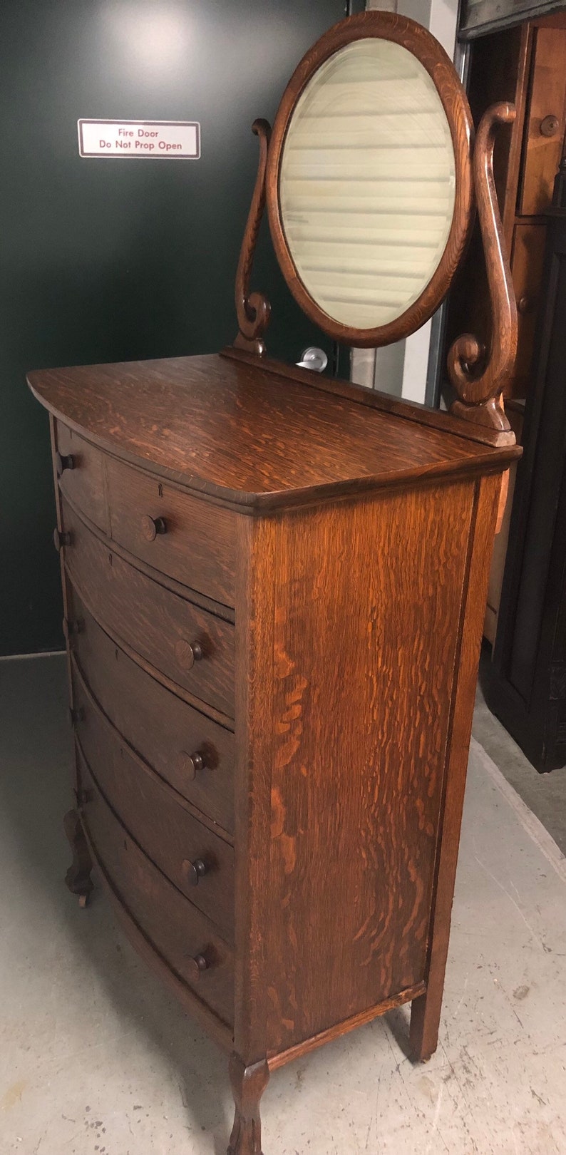 Antique tiger oak hi boy chest dresser mirror and claw feet Etsy