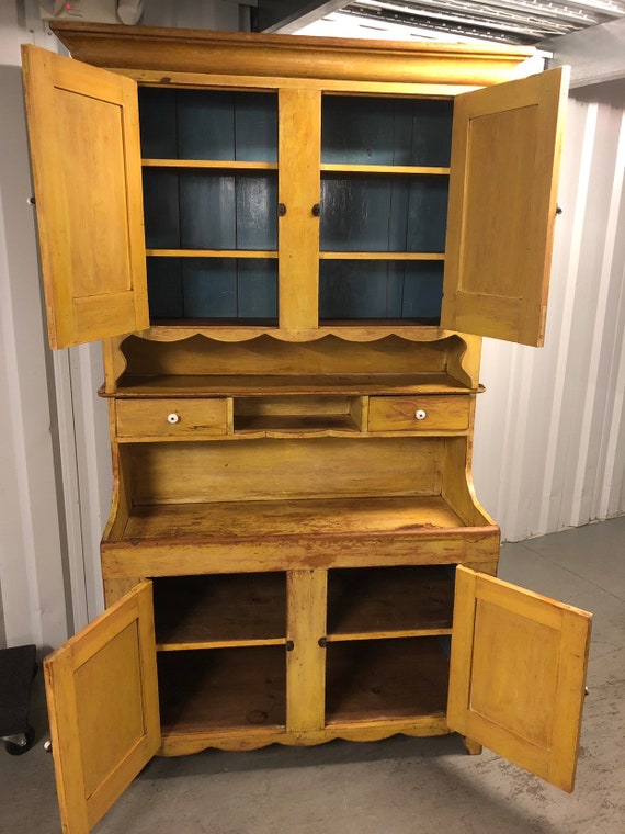 Antique Virginia Stepback Cupboard Dry Sink C1880 Two Piece