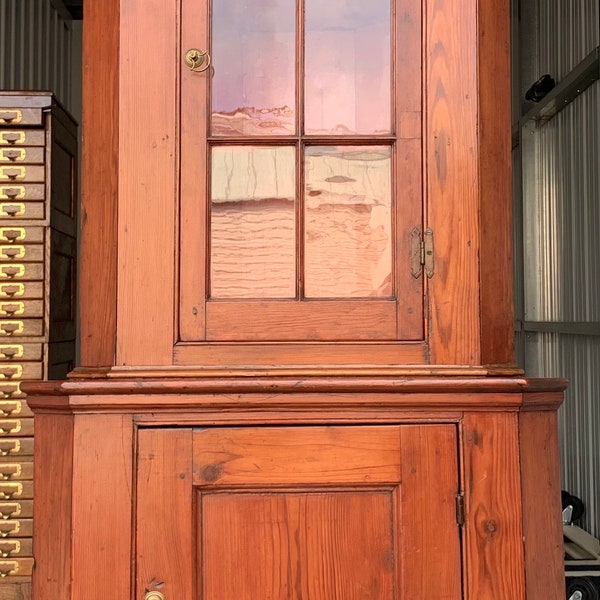 Antique primitive 1820 Virginia Pine diminutive corner cabinet cupboard 33.5w28w16d32h78h shipping is not free