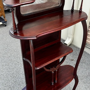 Antique 1900 Victorian mahogany eterje 4 tier shelves beveled mirror 28w12d56h shipping is not free