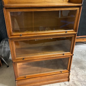 Antique 1900 Macey oak barrister bookcase 3 section 13d34w51h shipping is not free