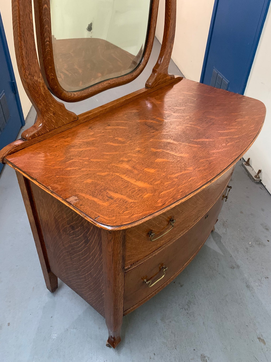 Antique American Tiger Oak Princess Dresser Two Drawer Beveled Etsy