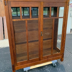 antique mission oak arts & crafts Lifetime china cabinet display bookcase 46W15D55H  Shipping is not free