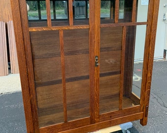 antique mission oak arts & crafts Lifetime china cabinet display bookcase 46W15D55H  Shipping is not free