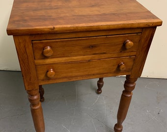 Antique massachusetts cherry 2 drawer stand nicely turned legs 18d20w30.25h Shipping is not free