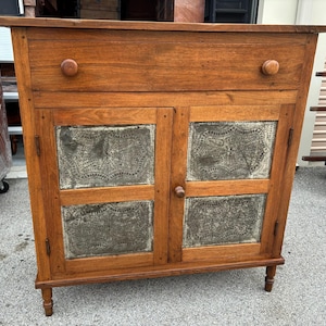 Antique 1800s American southern solid walnut punched tin pie safe 18d41.24w43.25h shipping is not free