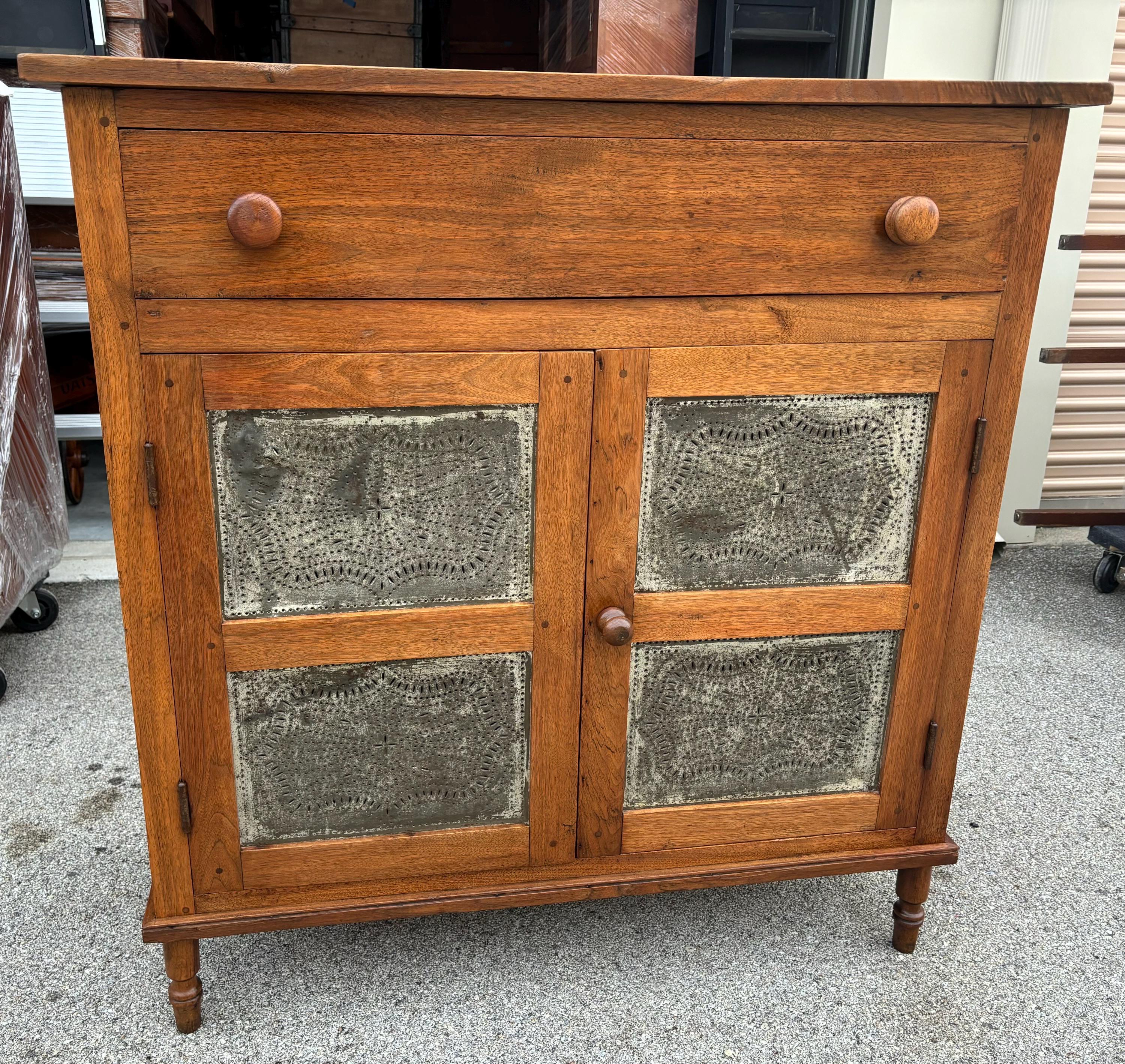 Antique 1800s American southern solid walnut punched tin pie safe 18d41.24w43.25h shipping is not free