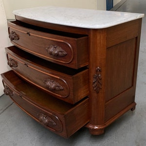 Antique Victorian bow front marble top chest sideboard server 22d45W32.5H shipping is not free